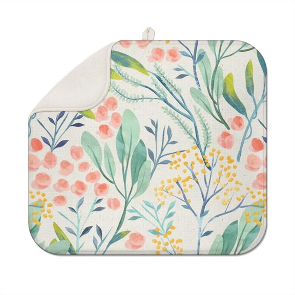 Microfibre Drying Mat for Kitchen Botanical Garden Dish Drying Drainer Mat Absorbent Drying Mat Washing Up for Glass, Plate & Cup 16inch X 18inch