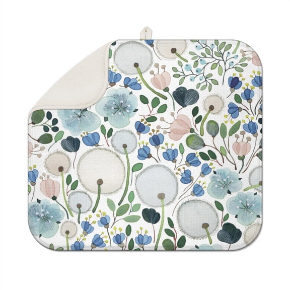 Microfibre Drying Mat for Kitchen Dandelion Flowers Dish Drying Drainer Mat Absorbent Drying Mat Washing Up for Glass, Plate & Cup 16inch X 18inch