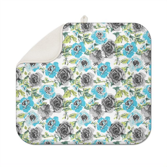 Microfibre Drying Mat for Kitchen Rose Floral Pattern Dish Drying Drainer Mat Absorbent Drying Mat Washing Up for Glass, Plate & Cup 16inch X 18inch