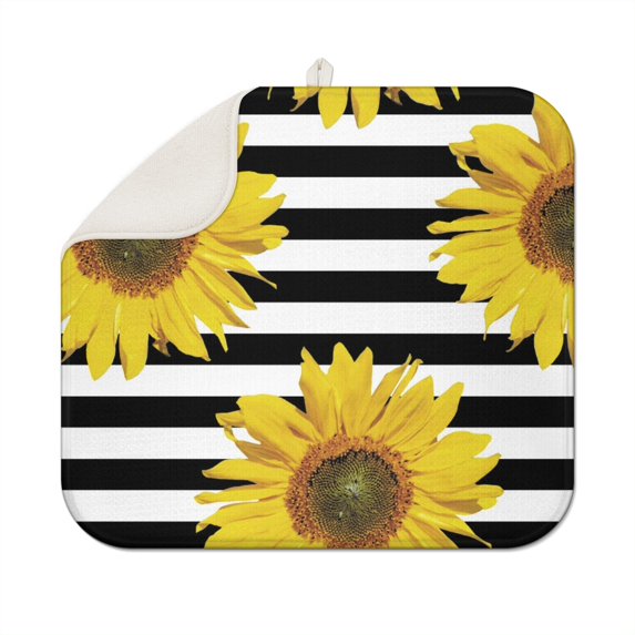 Microfibre Drying Mat for Kitchen Strip Sunflower Dish Drying Drainer Mat Absorbent Drying Mat Washing Up for Glass, Plate & Cup 16inch X 18inch