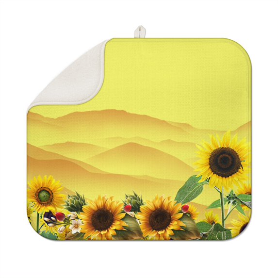 Microfibre Drying Mat for Kitchen Sunflower Dish Drying Drainer Mat Absorbent Drying Mat Washing Up for Glass, Plate & Cup 16inch X 18inch