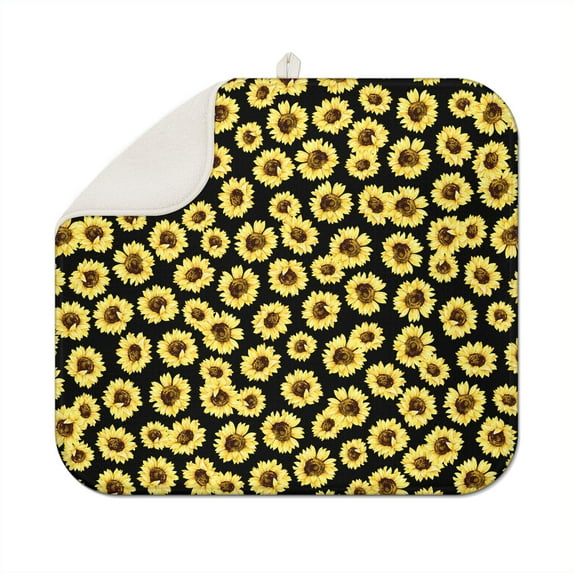 Microfibre Drying Mat for Kitchen Sunflower Dish Drying Drainer Mat Absorbent Drying Mat Washing Up for Glass, Plate & Cup 16inch X 18inch