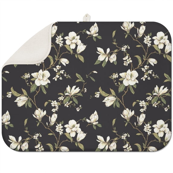 Microfibre Drying Mat for Kitchen White Flower Dish Drying Drainer Mat Absorbent Pioneer Drying Mat Washing Up for Glass, Plate & Cup 18inch X 24inch