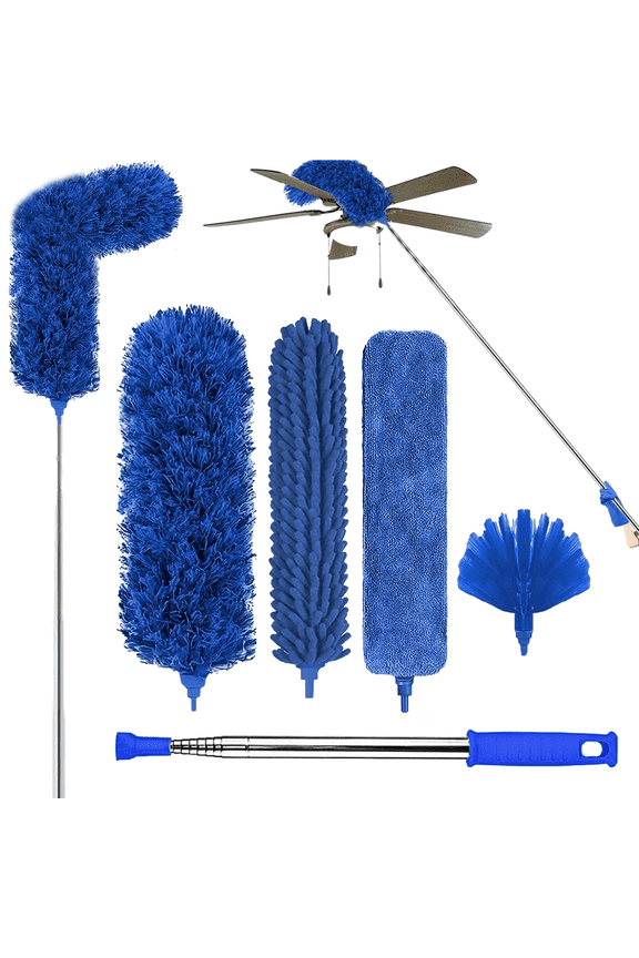 Microfibre Duster for High Ceilings, Duster for Cleaning Fan Cobweb, 100" Telescopic Extension Pole Kit, Reusable Duster, Washable Lightweight Duster for Ceiling Fan Webs, Blinds