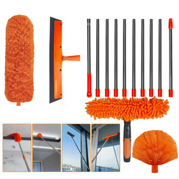 Microfibre Duster for High Ceilings, Duster for Cleaning Fan Cobweb, 20ft Telescopic Extension Pole Kit, Reusable Washable Duster for Ceiling Fan, Windows