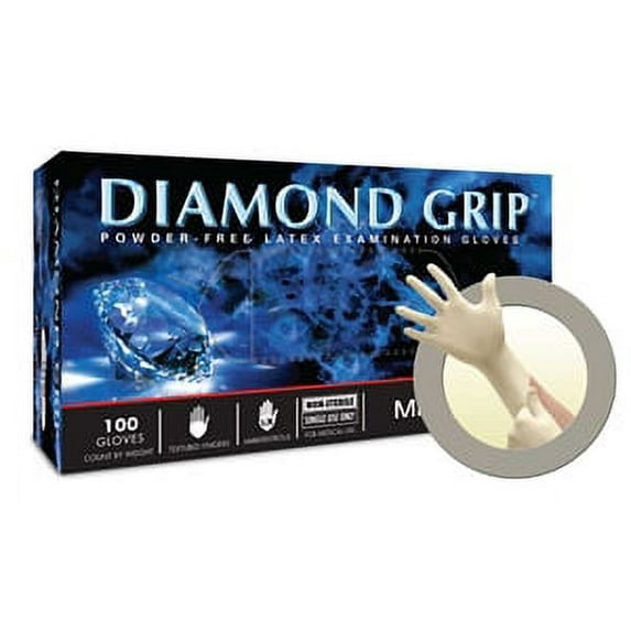 Microflex Diamond Grip Latex Exam Gloves- Case of 10 boxes- Size Large