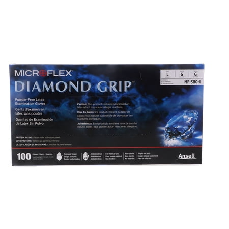 Microflex Diamond Grip Powder-Free Latex Examination Glove, Large, White (100pcs) 3 Pack