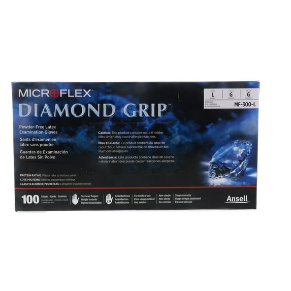Microflex Diamond Grip Powder-Free Latex Examination Glove, Large, White (100pcs)