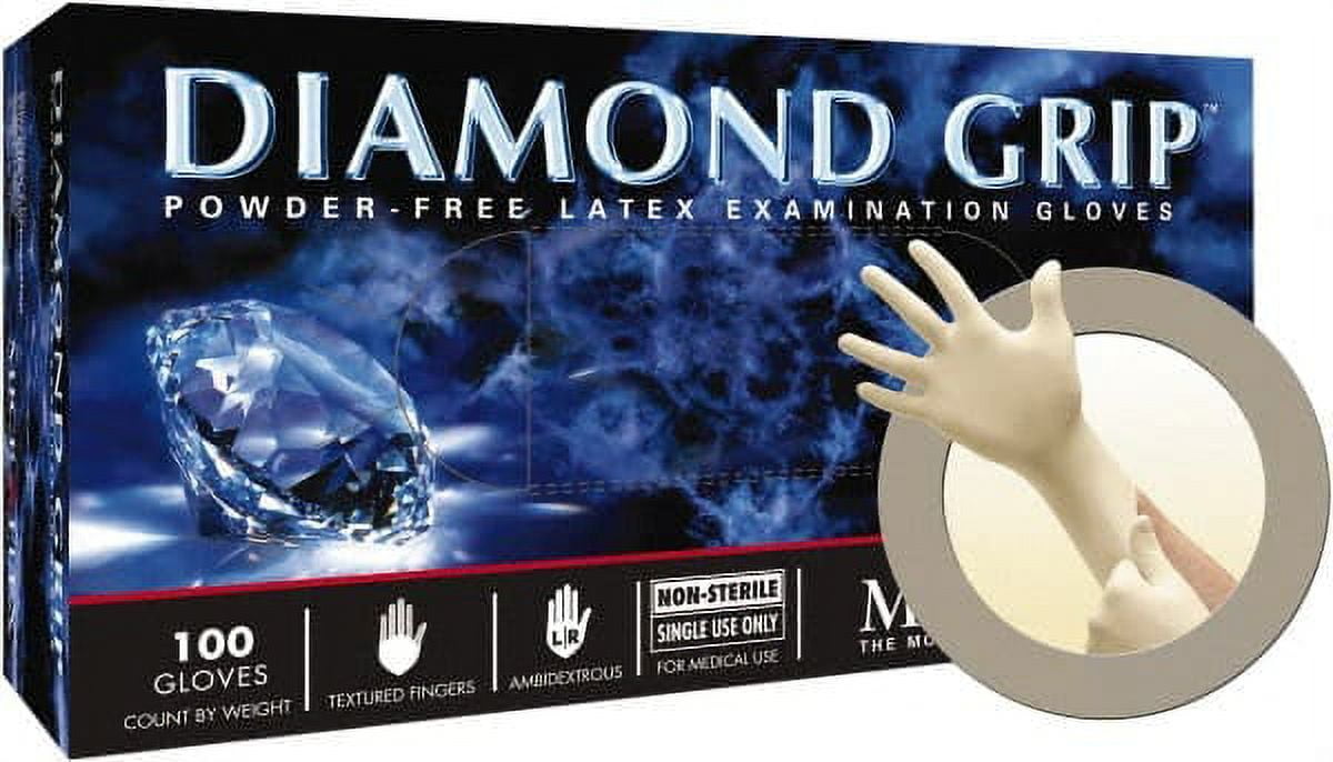 Microflex Diamond Grip Powder-Free Latex Examination Glove, Medium, White (100pcs)