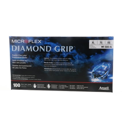 Microflex Diamond Grip Powder-Free Latex Examination Glove, XL, White (100pcs) 5 Pack