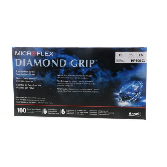 Microflex Diamond Grip Powder-Free Latex Examination Glove, XL, White (100pcs) 5 Pack