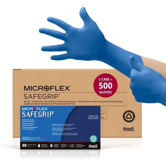 Microflex SafeGrip SG-375 Extra Thick Disposable Latex Gloves for Life Sciences, Automotive w/Textured Fingertips