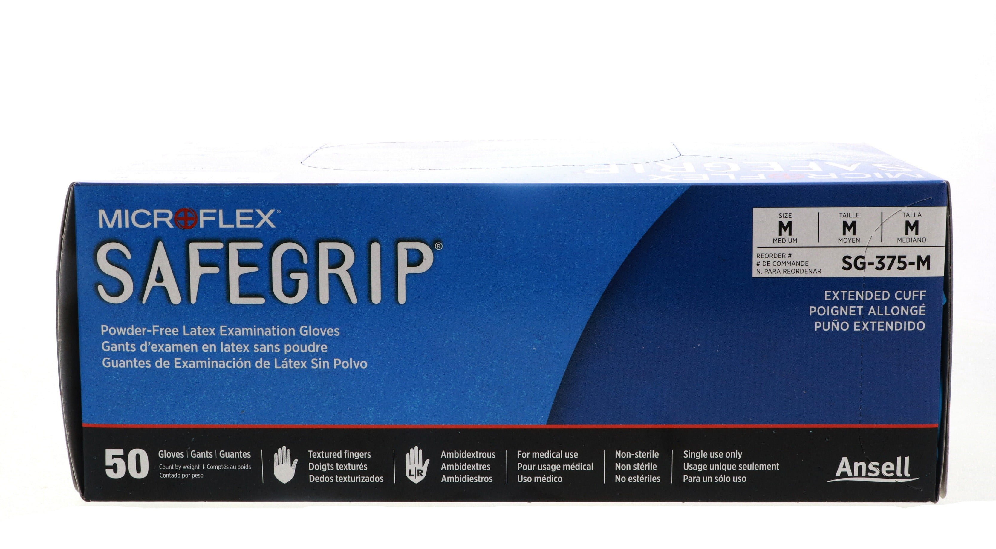 Microflex Safegrip PowderFree Latex Examination Glove, Medium, Blue