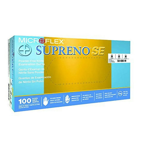 Microflex Supreno Se Powder-Free Nitrile Examination Gloves, Blue, Medium (Mfx-Su690m)