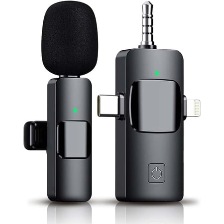 Microfono wireless 3 in 1 per iPad/telefono cellulare/Android/laptop, microfono lavalier plug and play da 2,4 GHz