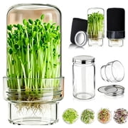 Microgreens Growing Kit Wide Mouth Mason Jar with Sprout Lid - Blackout Sleeves, Drain Tray - Easy Indoor Hydroponics Glass Container Vase
