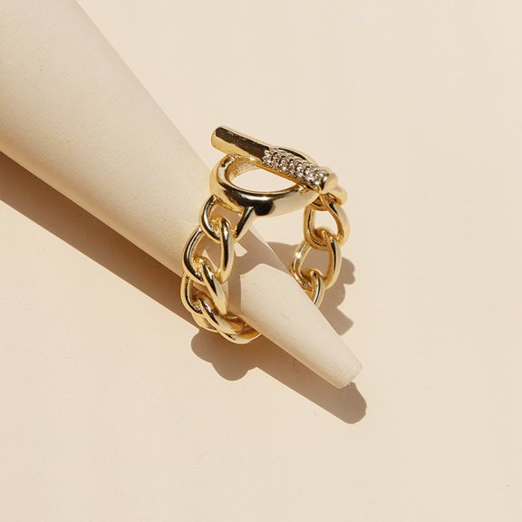 Microinlaid Zircon Ring With Metal Texture Fashion Creative Chain Design Jewelry For Women For Daily Wear Look