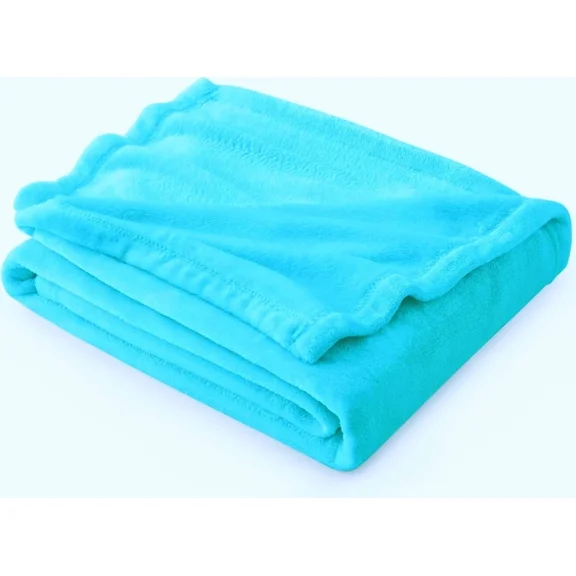 Gorgeous Home Linen 1-Piece Solid Fleece Small Throw Blanket, Travel, Super Lightweight, Aqua Marine