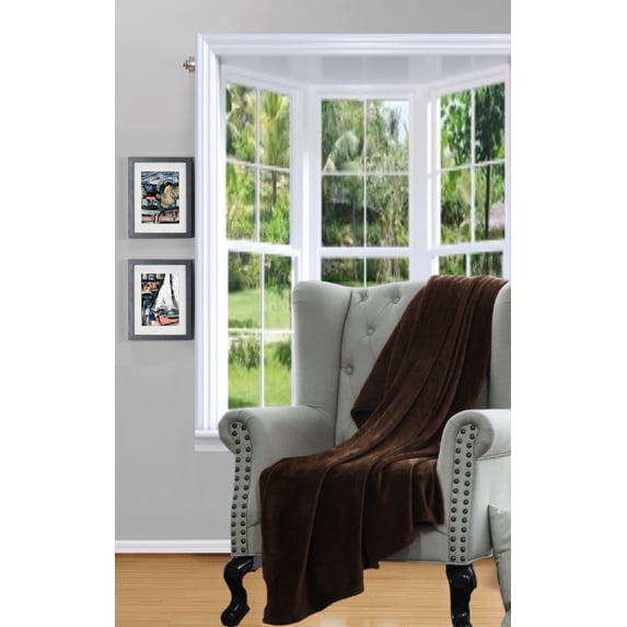 Microlight Plush Solid Fleece Throw Blanket, Brown, 50" x 60"