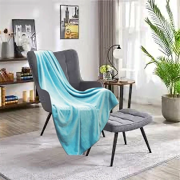 Gorgeous Home Linen Solid Fleece Throw Blanket, 50" x 60", Super Lightweight, Light Blue