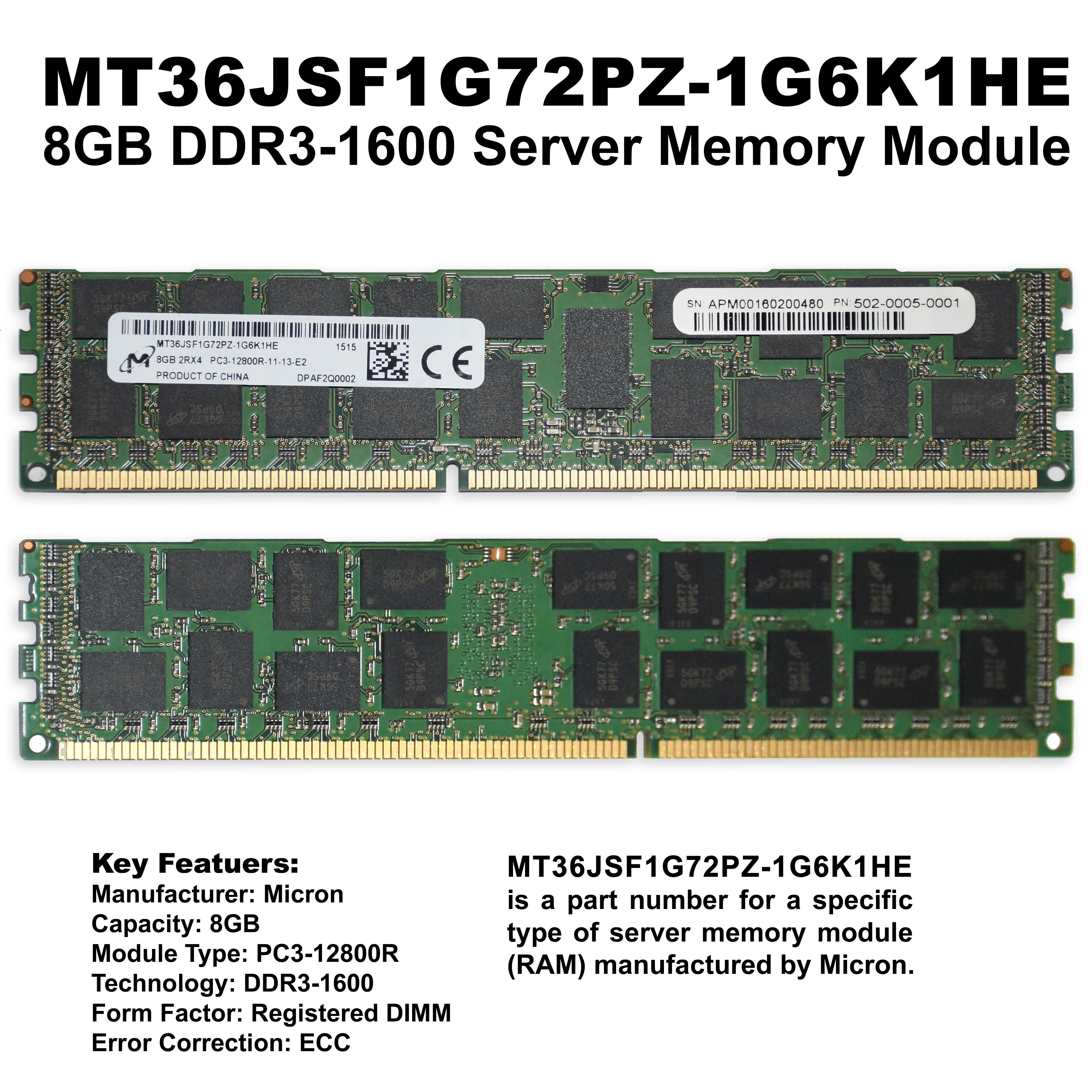 メモリー Micron 8GB DDR3 ECC Registered RAM Micron 8GB DDR3-1600 PC3-12800R ECC Registered RDIMM 2Rx4 240-Pin