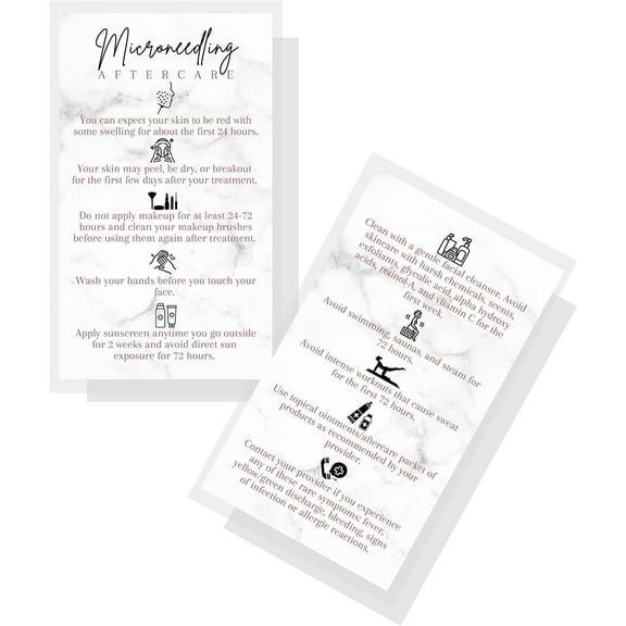 Microneedling Aftercare Cards  50 Pack  Size 2x3.5 inches Business Card Size  Skin Rejuvenating Microneedling  AntiAging AntiWrinkle Microneedle  Marble Design