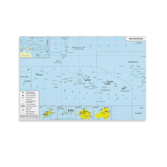 Micronesia Map Posters Canvas Wall Art Prints Poster Gifts Photo Picture Painting Posters Room Decor Home Decorative 08x12inch(20x30cm)