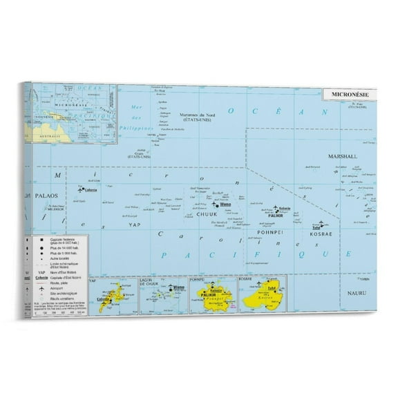 Micronesia Map Posters Posters Wall Art Painting Canvas Gift Living Room Prints Bedroom Decor Poster Artworks 24x36inch(60x90cm)