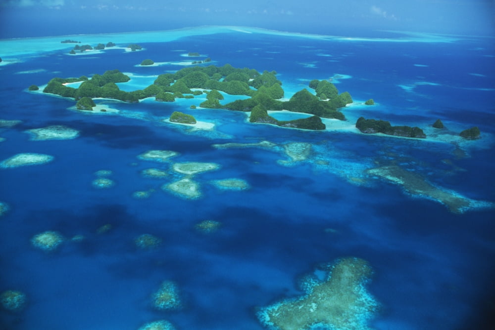 Micronesia Palau Aerial view Rock Islands Blue Ocean Canvas Art - Allan Seiden Design Pics (40 x 26)