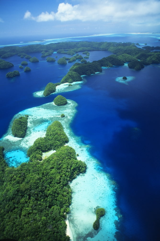 Micronesia Palau Rock Islands Aerial Canvas Art - Allan Seiden Design Pics (12 x 19)