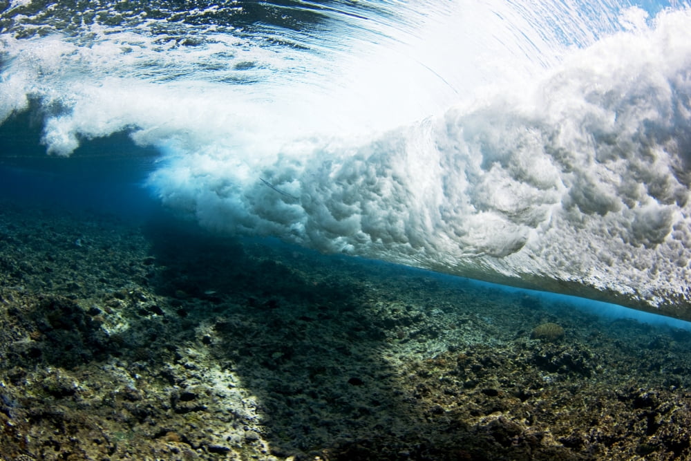 Micronesia Yap Underwater View Of Surf Crashing On The Reef Canvas Art - Dave Fleetham Design Pics (17 x 11)