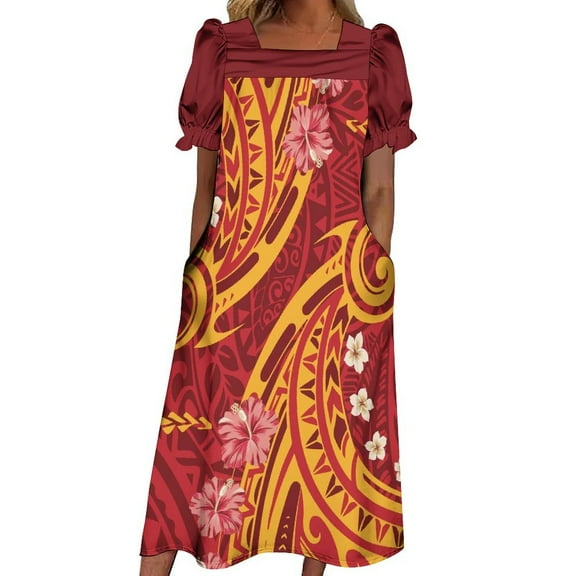 Micronesian Dress Mumu Ladies Polynesian Dress Casual Pocket Design Party Dress 2024 New