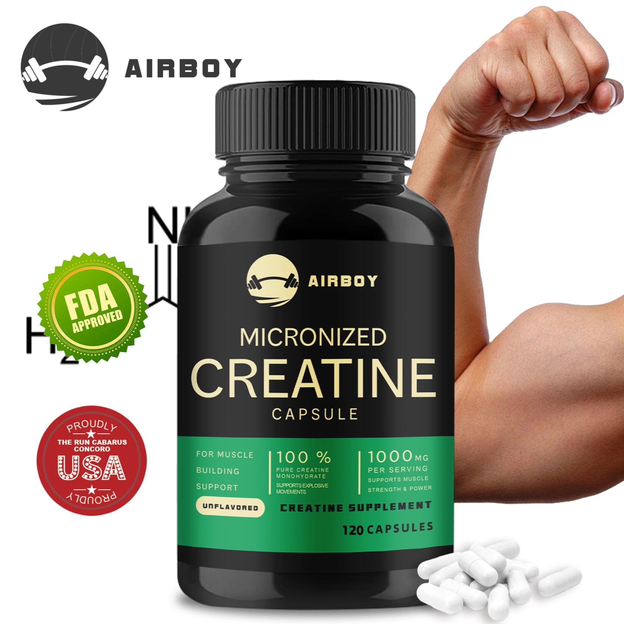Micronized Creatine - Boost Energy and Endurance, Increase Muscle Mass, and Improve Athletic Performance - 120 Capsules