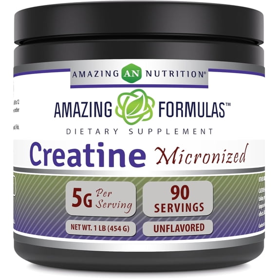 Amazing Formulas Micronized Creatine Monohydrate 5000mg Per Serving Unflavored Powder 16oz (454 Grams) Supplement | 90 Servings | Improve Strength, Performance, and Muscle Growth