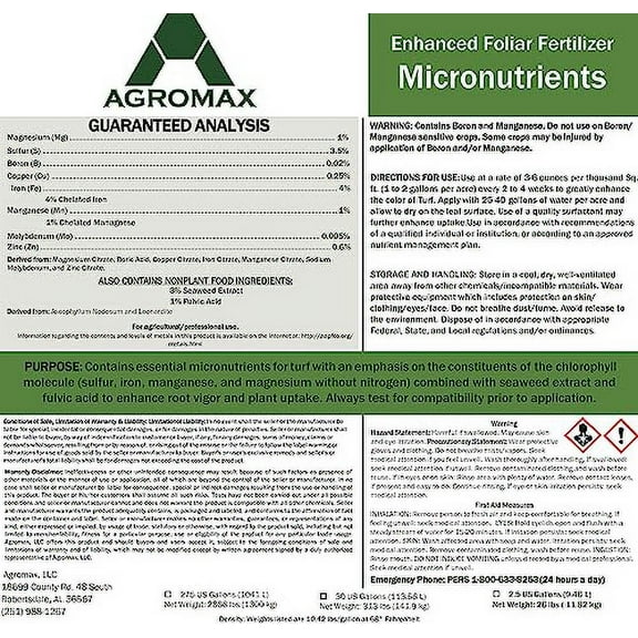 Micronutrients (1 Gallon) by AGROMAX - Liquid Fertilizer (Plant Fertilizer, Turf and Lawn Fertilizer, All Purpose with Chelated Iron and Seaweed Extract)