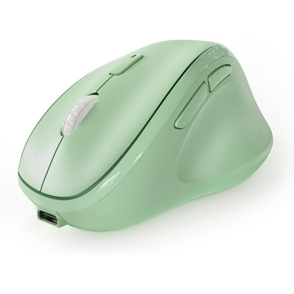 Micropack Ergonomic Vertical Wireless Bluetooth Mouse for Laptop PC Rechargeable Silent Click 3-Mode Multi-Device 2.4G Adjustable DPI Compatible with Windows Android iOS MacOS Green