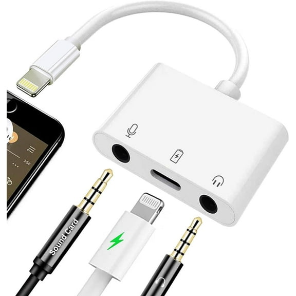 SkyAuks iPhone Microphone Adapter for Live-Streaming Lightning to Microphone & 3.5mm Headphone Adapter with Charging Port iPhone Audio & MIC Splitter Compatible for iPhone 14 13 12 11 X