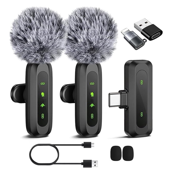 MUNXSRI Microphone Compatible for iPhone/iPad/Android, Wireless Lavalier Microphone with Noise Reduction, Lapel Mic for Video Recording, Lav Mic Content Creator Interview for Vlog, 12H, 65ft