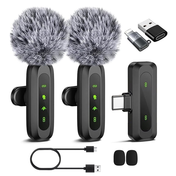 Microphone Compatible for iPhone/iPad/Android, Wireless Lavalier Microphone with Noise Reduction, Lapel Mic for Video Recording, Lav Mic Content Creator Interview for Vlog, 12H, 65ft