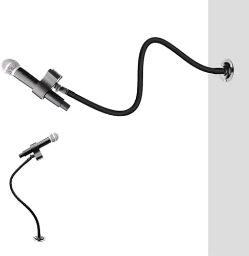 Microphone Arm Stand 23.6" /60 cm Long Arm Gooseneck, Arm Wall Mount,Metal Base Clip 3/8" to 5/8" Adapter for Walls/Table/Podium,Compatible with Shure/Fifine/AT2020/Pyle/Blue Snowball/Razer