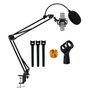Microphone Arm Stand Upgraded Adjustable Suspension Boom Scissor Arm Mic Holder with Pop Filter 3/8" to 5/8" Adapter Mic Clip Shock Mount Cable Ties,Black