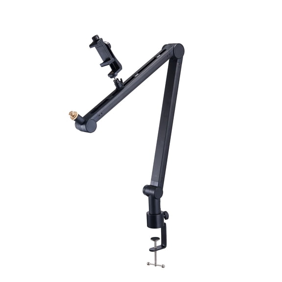 Microphone Boom Arm Desk Mount, 360 Rotatable Adjustable Mic Stand with Phone Holder, Cable Management, 3/8 to 5/8 Adapter, Compatible Blue Yeti, HyperX QuadCast, Shure SM7B for Podcast Recording