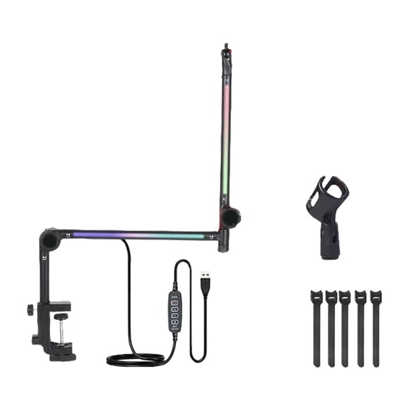 Microphone Boom Arm with Light Multi Direction Adjustable Desktop Mic Stand