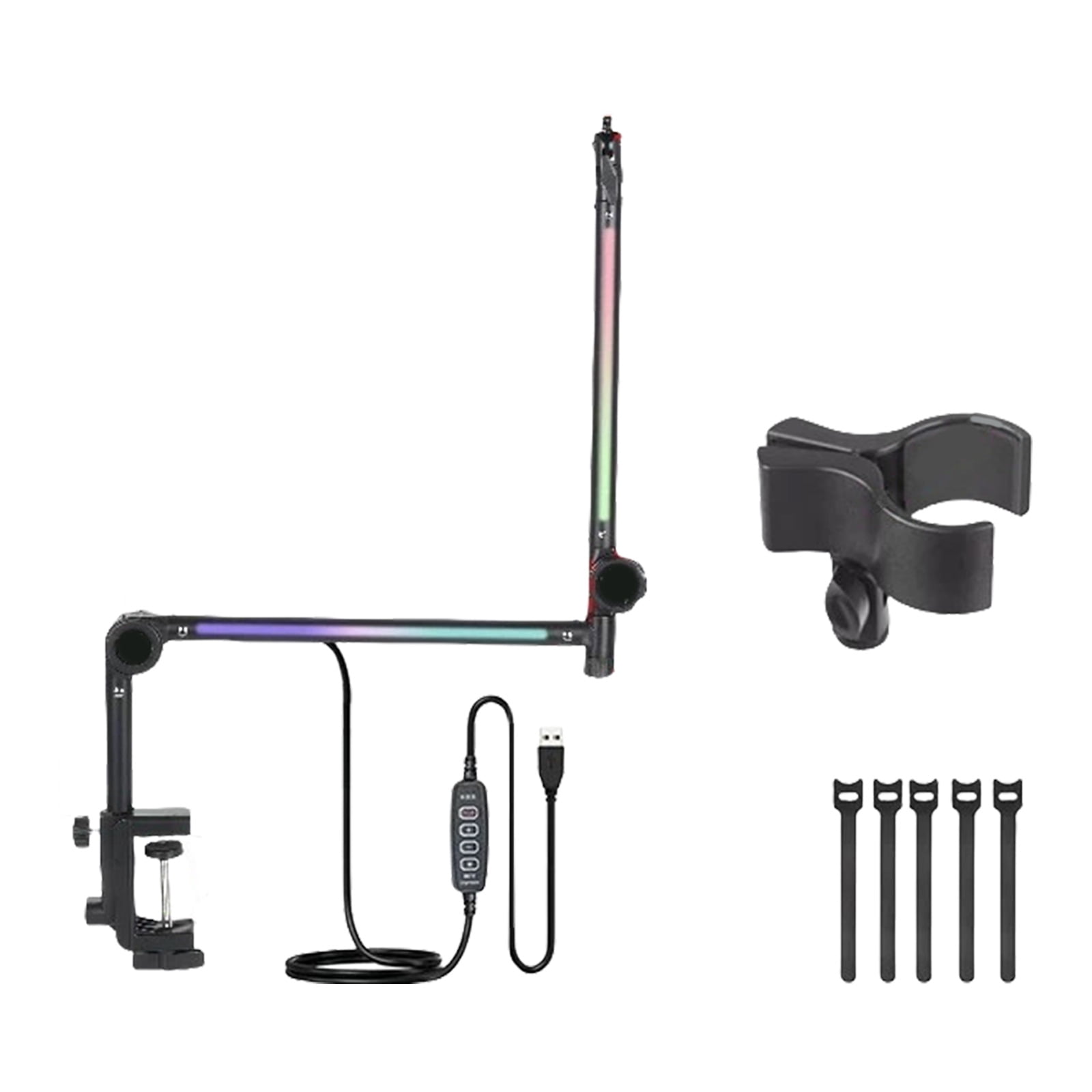 Microphone Boom Arm with Light Multi Directional Adjustable Desktop Mic Stand Heavy Duty Microphone Stand
