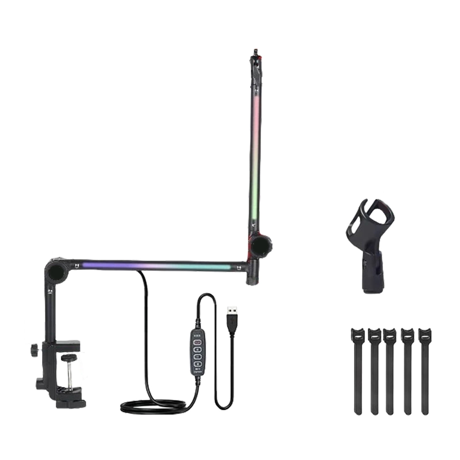 Microphone Boom Arm with Light Multi Directional Adjustable Desktop Mic Stand Heavy Duty Microphone Stand