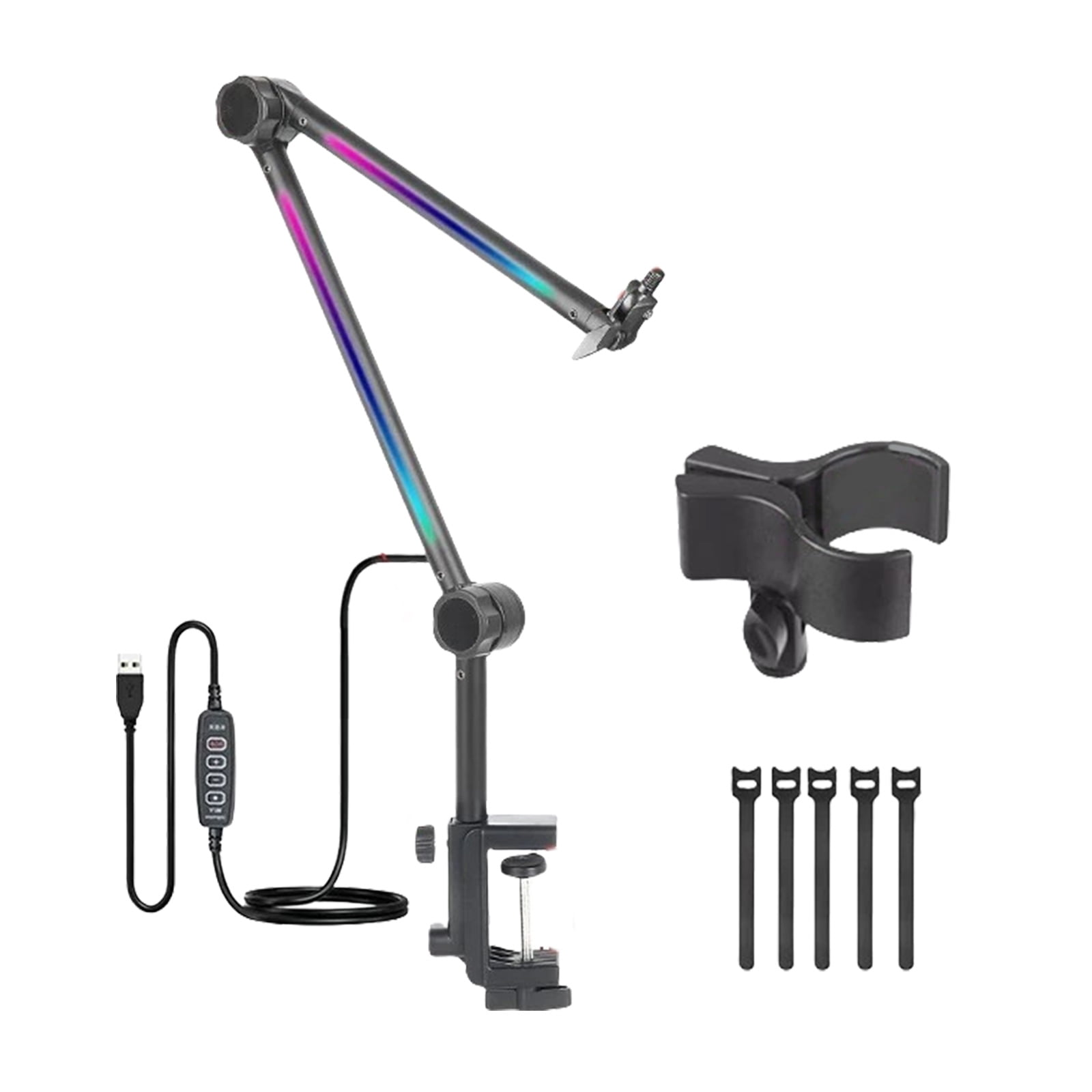 Microphone Boom Arm with Light Multi Directional Adjustable Desktop Mic Stand Heavy Duty Microphone Stand