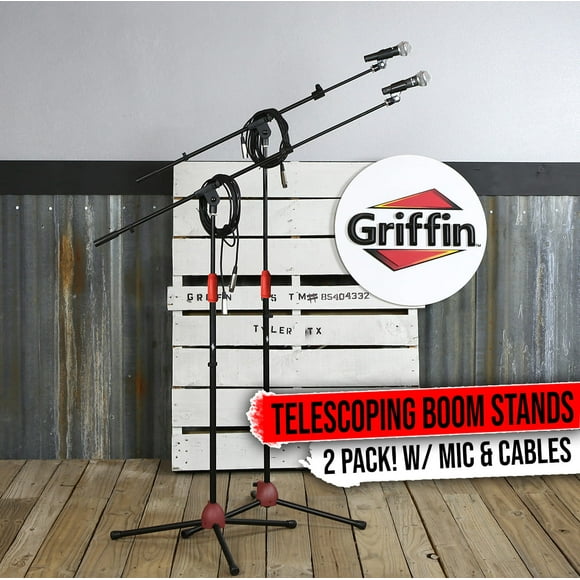 Microphone Boom Stand 2-PACK DJ Tripod Holder XLR Cable Unidirectional Vocal Mic