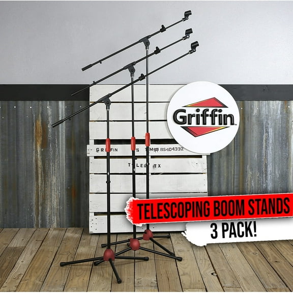 Microphone Boom Stand 3 PACK - Griffin Telescoping Boom Tripod Studio Stage Mic