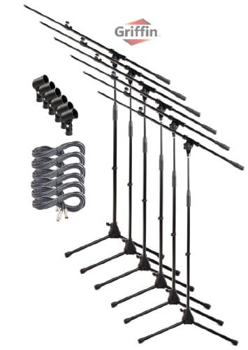 Microphone Boom Stand with Mic XLR Cables Telescoping Tripod 6 Pack Griffin