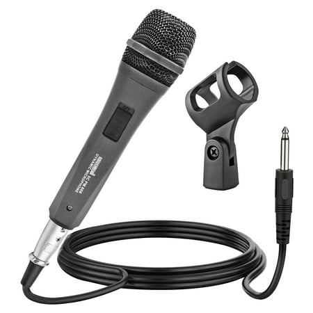Microphone Dynamic Vocal Handheld Mic Cardioid Unidirectional Microfono w On Off Switch + XLR Audio Cable for Singing Karaoke Public Speaking & Parties -Black